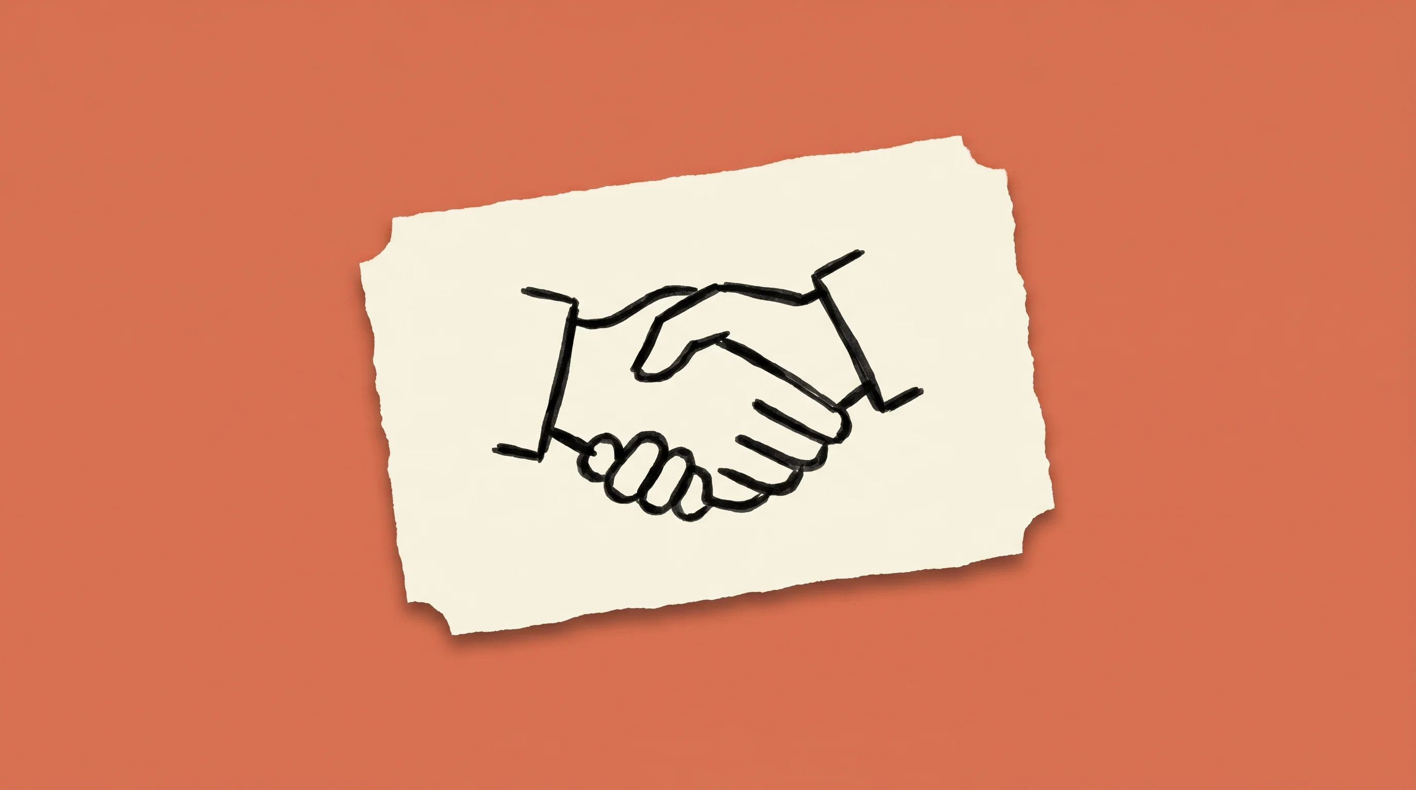 Hand-drawn marker sketch of two hands shaking, on cream paper