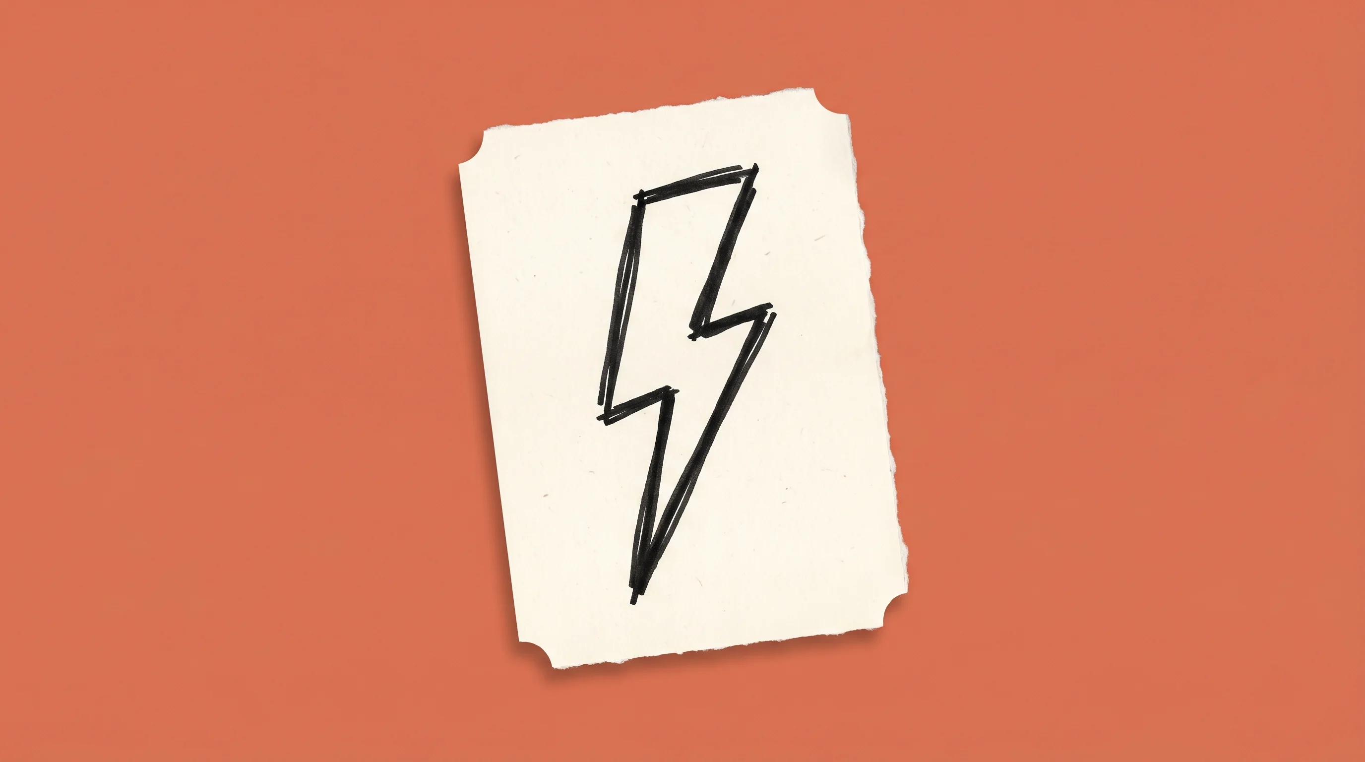 Hand-drawn marker sketch of a lightning bolt, on cream paper