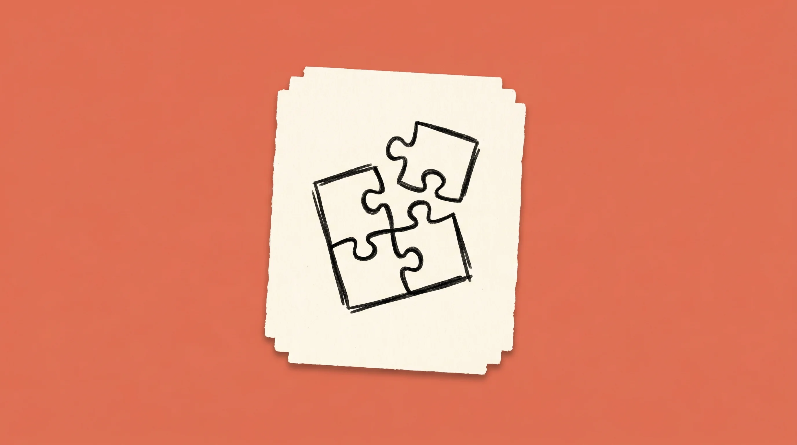 Hand-drawn marker sketch of four interlocking puzzle pieces on cream paper