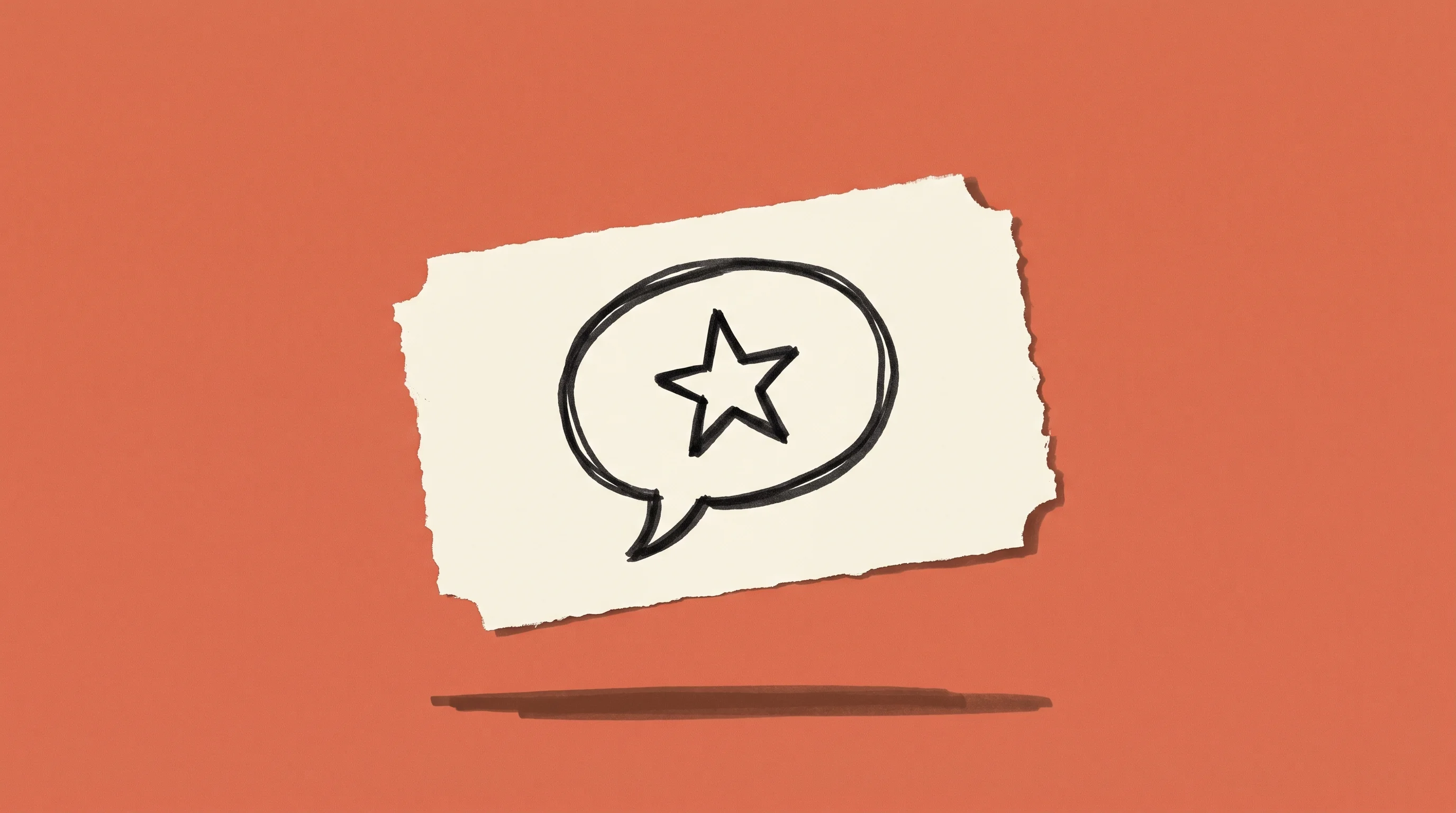 Hand-drawn marker sketch of a speech bubble with a star inside, on cream paper