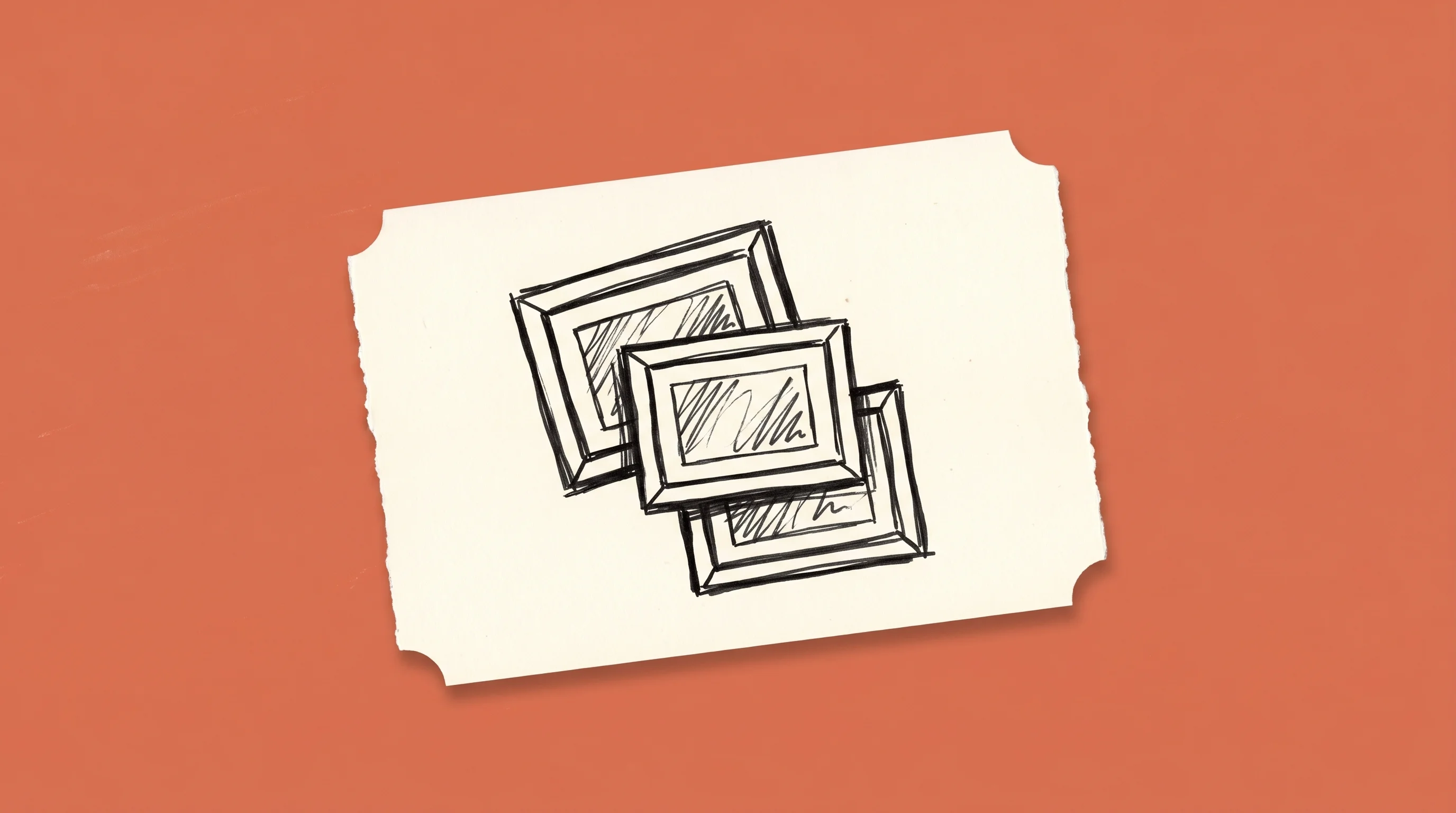 Hand-drawn marker sketch of three overlapping picture frames on cream paper